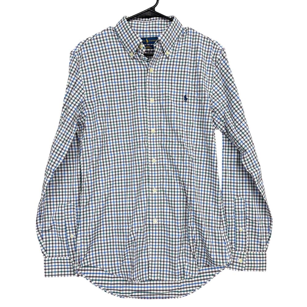 Ralph Lauren Mens Shirt White Plaid Slim Fit Performance Long Sleeve Medium